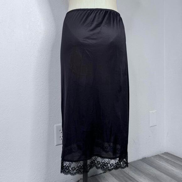 Vintage Semi Sheer Slip Skirt Lace Trim Size Small Black Midi Y2K Grunge Goth - Picture 6 of 7